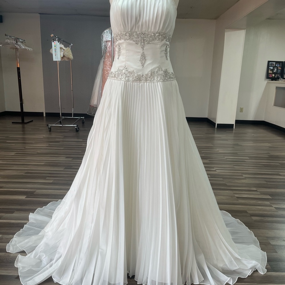 Ivory Pleated Wedding Gown with Beaded Waist